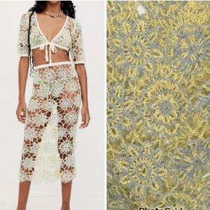 NWT For Love And Lemons Sofia Floral Yellow Blue Crochet Midi Skirt Small